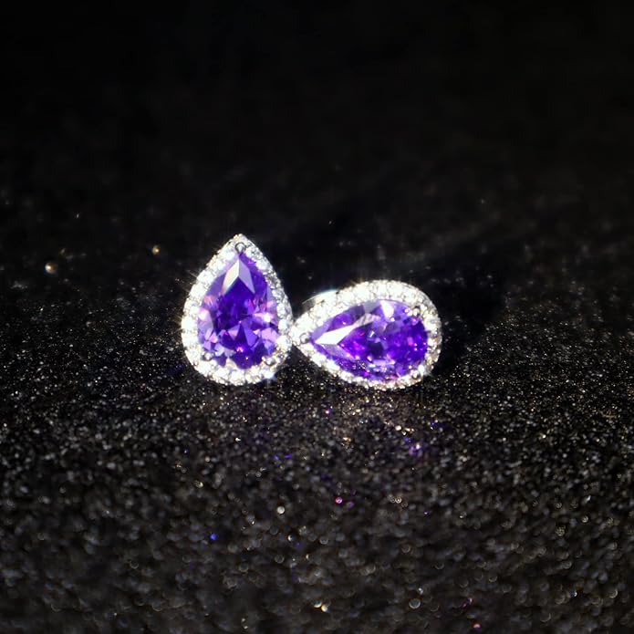 YOMELA Cubic Zirconia Earrings Studs, Halo CZ Birthstone Simulated Diamond Stud Earrings for Women