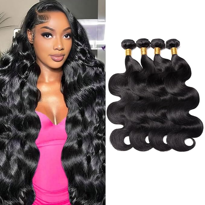 12A Human Hair Bundles 20 22 24 26 Inches Body Wave Bundles Human Hair 100% Unprocessed Brazilian Virgin 4 Bundles Human Hair Extensions Quick Weave Natural Black