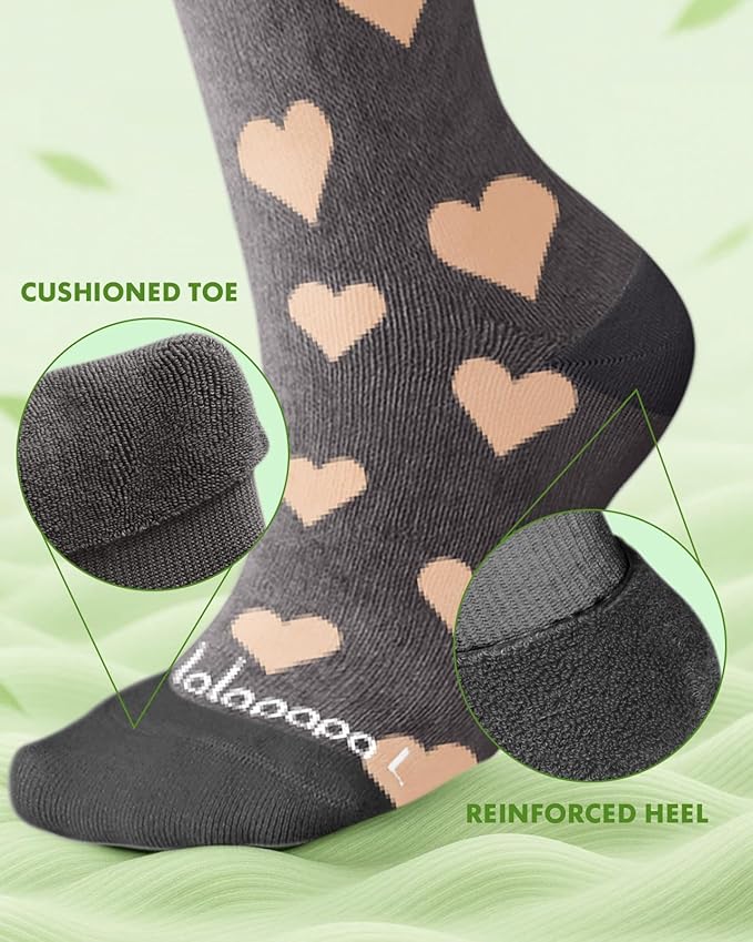 Lalapapa Bamboo Viscose Compression Socks for Women Men 2 Pairs 15-20mmHg Knee High Compression Socks Travel Nurse