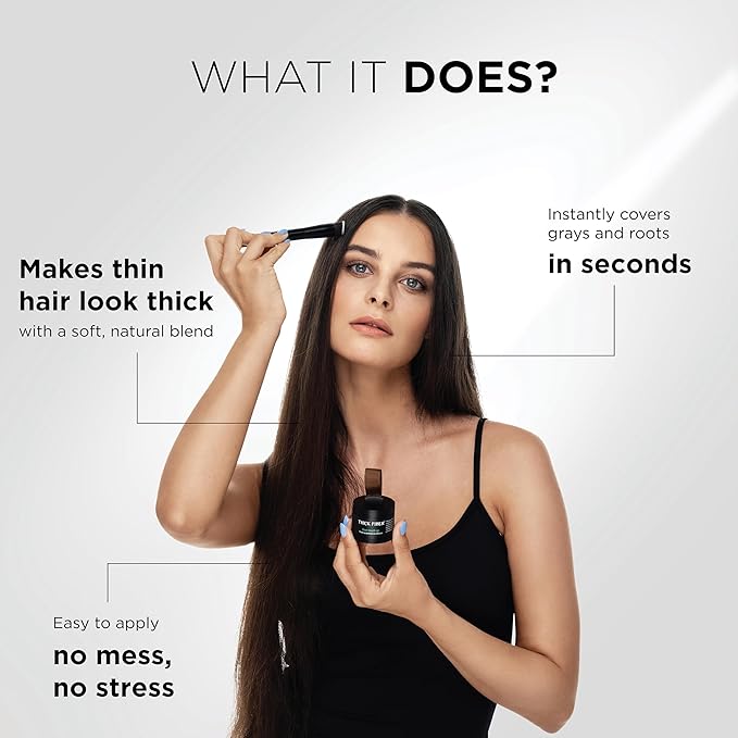 THICK FIBER Root Touch Up Powder with Brush – Covers Grey Roots, Thinning Hair & Bald Spots – Sweat & Water Resistant for Men & Women (Deep Dark Brown, 0.14 Ounce)