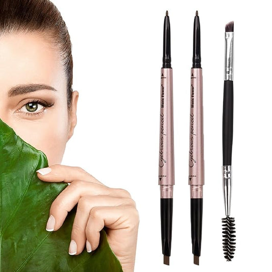 2 Pack of Eyebrow Pencil, Waterproof Eyebrow Makeup with Dual Ends, Professional Brow Kit with Eyebrow Brush, Black
