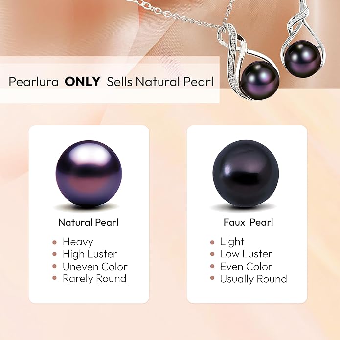 PEARLURA Black pearl necklace for women (Natural AAA+ 9mm) - Wedding anniversary's gift for wife (18k gold platted 925 sterling Silver)- christmas gifts for wife - Real pearls necklace for women - black pearls necklace - pearl pendant