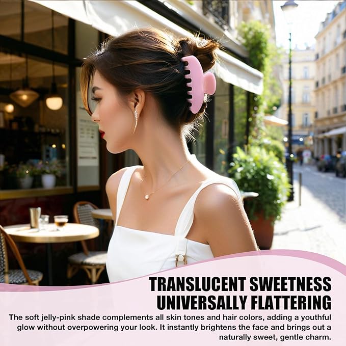 Big Hair Claw Clips for Thick Hair, Tortoise Shell Nonslip Large Pink Hair Clips, Celluloid Butterfly Jaw Clips, Strong Hold for Women