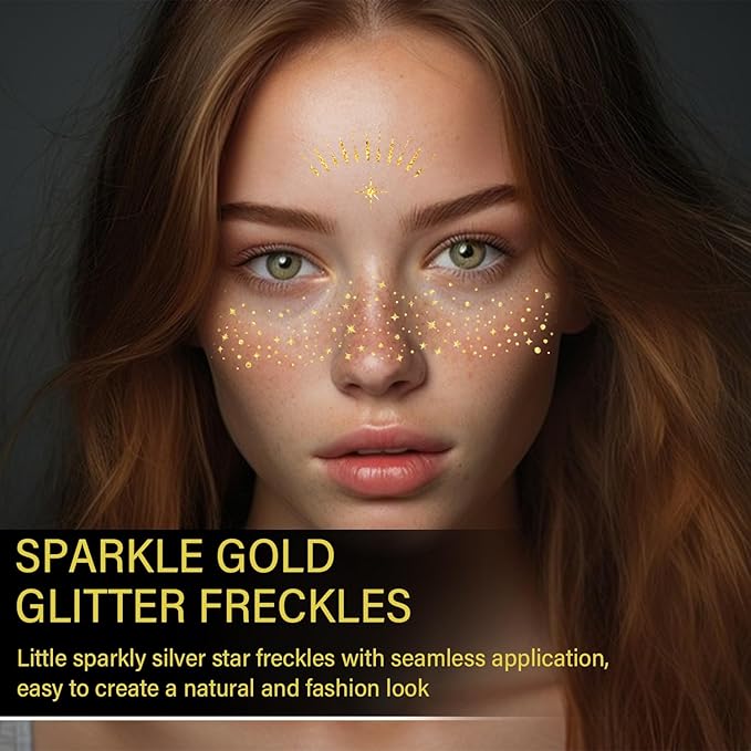 20 Pcs Makeup Patches,Glitter Freckles Patches with 5 Shapes - Sparkling Self-Adhesive Face Jewels for Festival, Rave & Party Makeup - Waterproof Face Glitter Stickers for Women & Teens