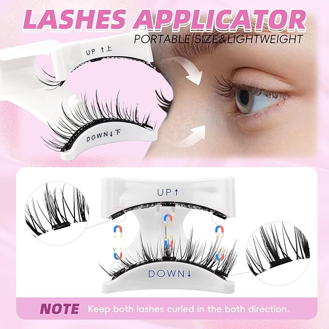 FADLASH Magnetic Eyelashes with Applicator Reusable Magnetic Lashes Natural Look 4 Pairs with Clamp No Glue Needed False Eyelashes Kit Easy to Wear (604+079+806+B7)