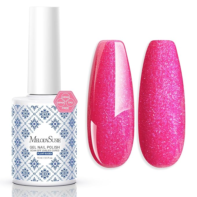 MelodySusie Fleurwee Plant Based Gel Nail Polish, Nail Polish Hema Free 21 Non Toxic Long Lasting No Chip Finger Toe Nail Art Manicure Salon DIY at Home Gifts for Women Guava Glitter P55