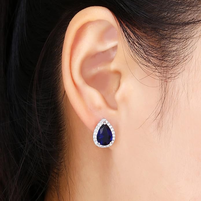 YOMELA Cubic Zirconia Earrings Studs, Halo CZ Birthstone Simulated Diamond Stud Earrings for Women
