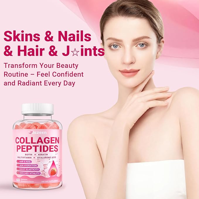 Wiszeen Collagen Gummies for Women, Sugar-Free Hydrolyzed Collagen Gummy with Type I, II, III, V, X Collagen Peptides, Biotin, Hyaluronic Acid & MultiVitamins, Promote Skin/Hair/Nail/Bones, 120 Cts