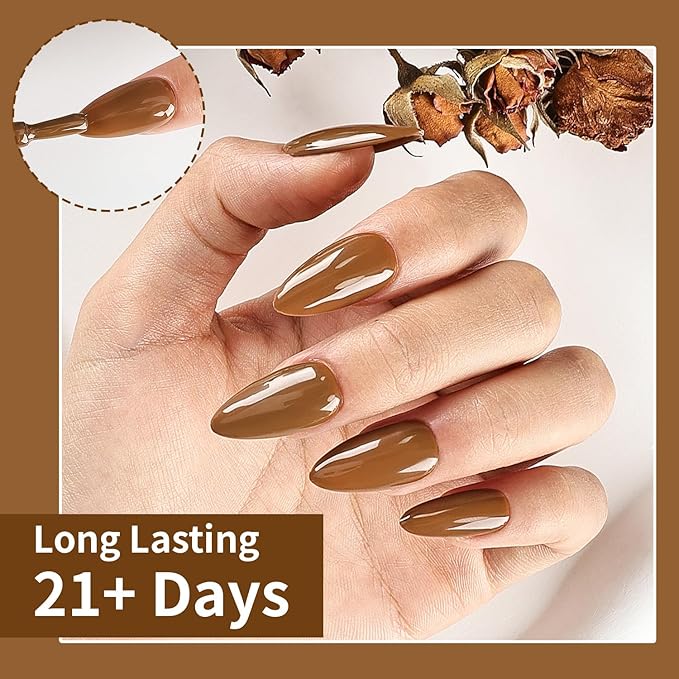 JODSONE Caramel Brown Gel Nail Polish 10ml Soak Off Nail Polish Chestnut Brownie Nail Color Salon Quality Long-Lasting Low Odor Need U V Lamp Curing