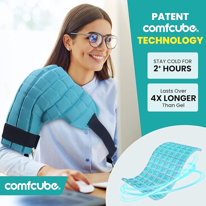 Comfcube Shoulder Ice Pack Wrap for Injuries, 2 Hours Long Lasting Rotator Cuff Cold Therapy Flexible Shoulder Ice Pack for Pain Relief, FSA Eligible, Cold Pack for Tendinitis, Surgery, Swelling