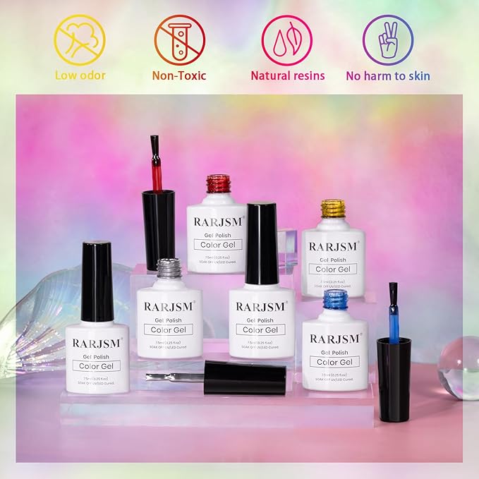 RARJSM Glaze Glass Metallic Cat Eye Gel Nail Polish Set Neon Amber Colors Bright Red Blue Yellow Rose Purple with Diamond Silver Cateye Metallic Silver Gelpolish UV LED Curing Requires Home Salon Diy