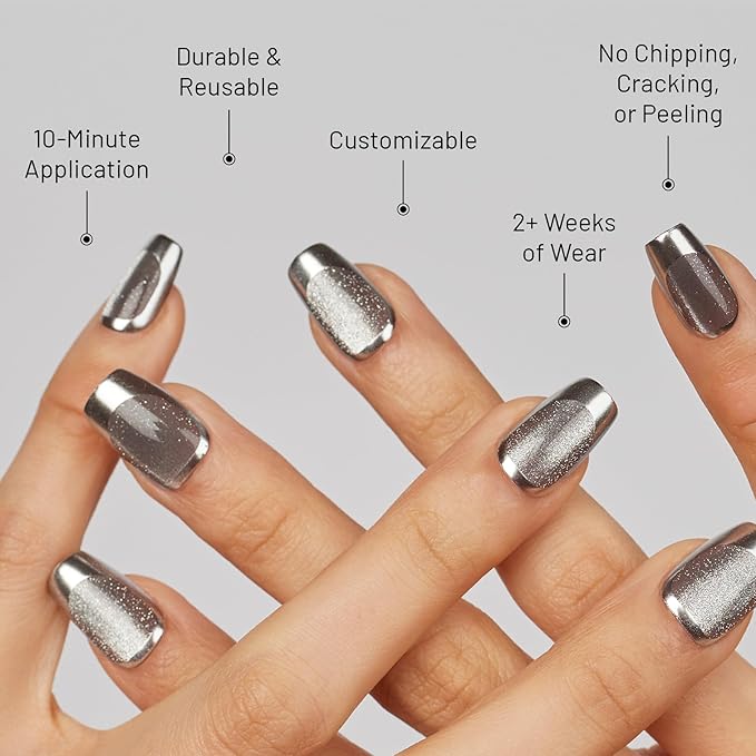 Lilac St - Press on Nails, Silver Lining (30 Nails, 15 Sizes) - Medium, Coffin, Glossy, Opaque - Brush-On Nail Glue, Nail File, Cuticle Stick, Prep Pad - Cruelty Free, Vegan, Women Founded