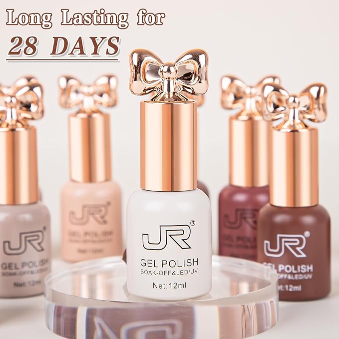 JR Gel Nail Polish 10pcs 0.4oz Nude Brown Gel Polish Color Long Lasting Soak off Gel Polish Nail Art Manicure Salon DIY Nail Gifts for Women B Set
