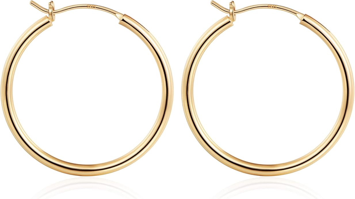 M MOOHAM 14K-Gold-Plated Hoop Earrings for Women - Hypoallergenic 14K Gold 925 Sterling silver-plated Post Sensitive Ears Nickel Free Hoops Earrings Set for Women Jewelry Lightweight 13-60mm