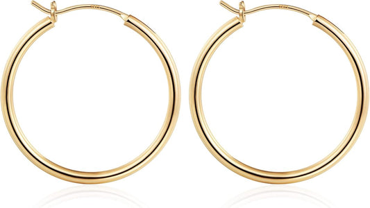 M MOOHAM 14K-Gold-Plated Hoop Earrings for Women - Hypoallergenic 14K Gold 925 Sterling silver-plated Post Sensitive Ears Nickel Free Hoops Earrings Set for Women Jewelry Lightweight 13-60mm