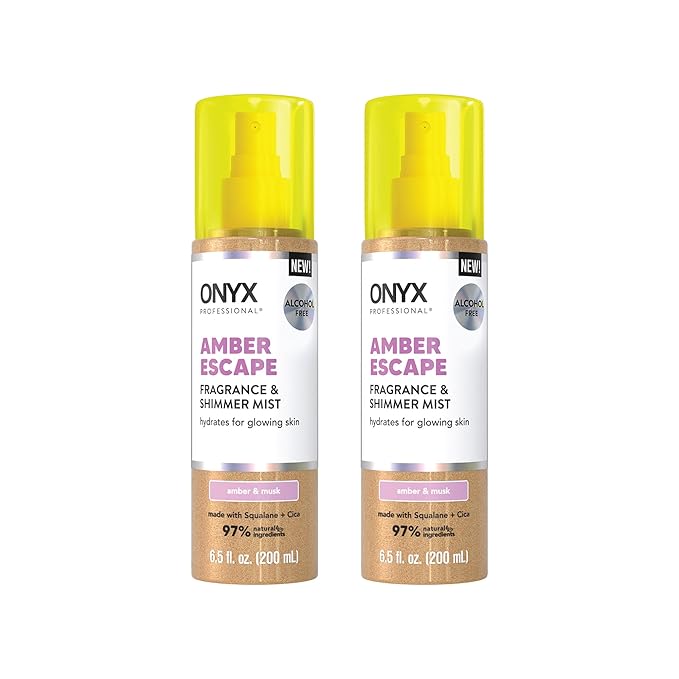 Onyx Professional Hydrating Shimmer Mist with Squalane & Cica, Amber Escape, 6.5 fl oz, 2pk - Shimmer Hair and Body Mist Creates a Radiant Glow with Lightweight Moisture