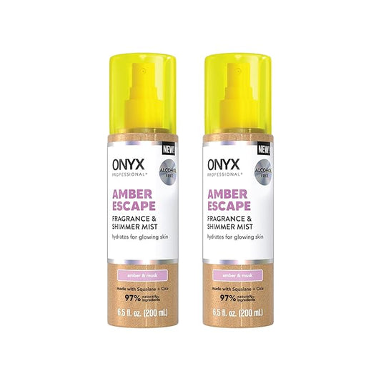 Onyx Professional Hydrating Shimmer Mist with Squalane & Cica, Amber Escape, 6.5 fl oz, 2pk - Shimmer Hair and Body Mist Creates a Radiant Glow with Lightweight Moisture