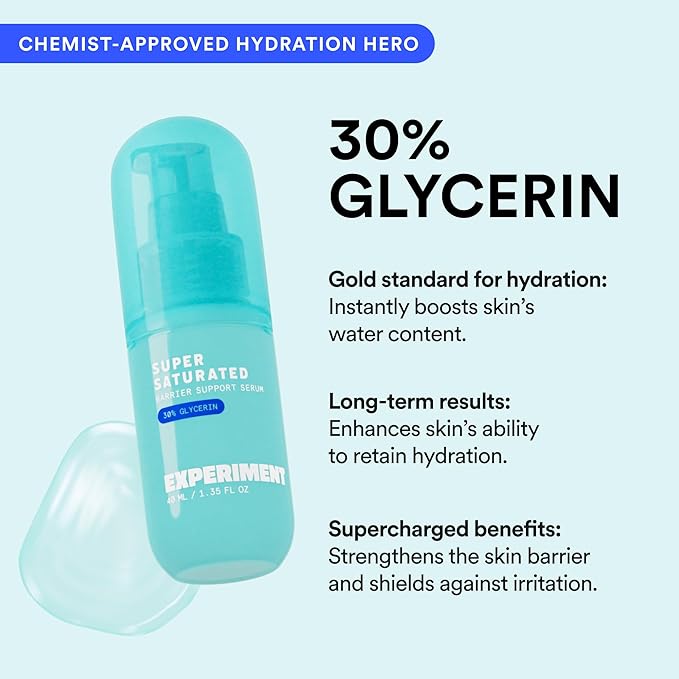 Experiment Super Saturated Ultra Hydrating Barrier Serum - 30% Glycerin, Polyglutamic Acid + Prickly Pear for Intensive Moisture, Plump + Dewy Skin, 1.35 FL OZ - Hydrating Serum for All Skin Types