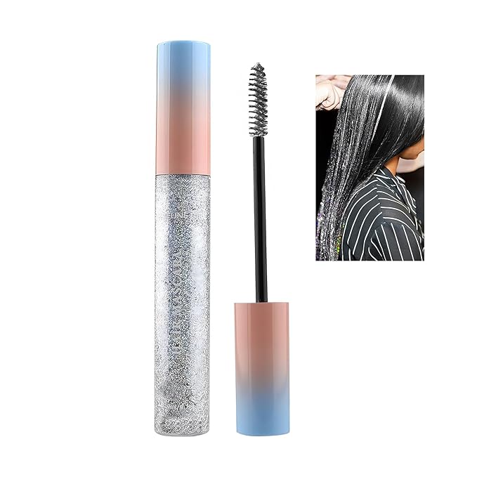 Eshioh Temporary Hair Mascara, 8 Vibrant Colors Temporary Hair Color Dye, Safe Green Formula Hair Mascara, Hair Color for Parties, Halloween, Birthdays, Hair Chalk for Women #shimmer silver