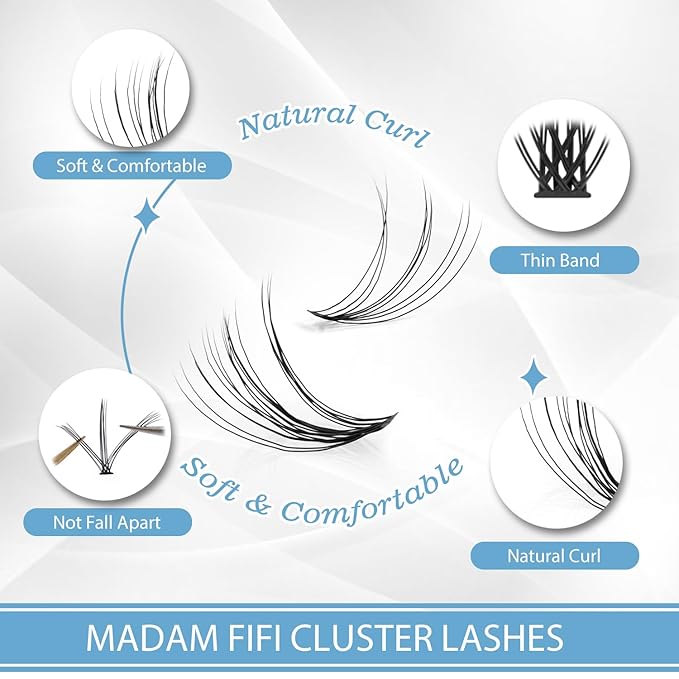 Madam Fifi 10D & 20D Lash Clusters, DIY Individual Lash Extensions, Soft Reusable Natural Eyelashes, 0.07mm C Curl, Mixed Lengths 8-14mm, Natural Look False Lashes