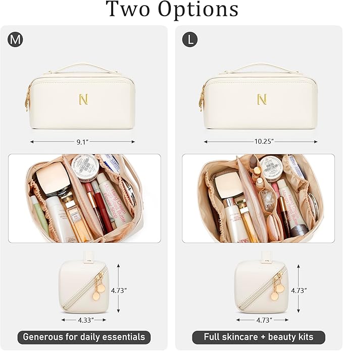 Gifts for Women Bridesmaid Gifts Personalized Initial Makeup Bag PU Leather Cosmetic Waterproof Travel Toiletry Bag (Medium)