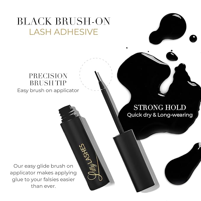 Lilly Lashes Black Eyelash Glue, Brush On Lash Glue for False Eyelashes, Latex Free Lash Adhesive for Eyelash Extensions
