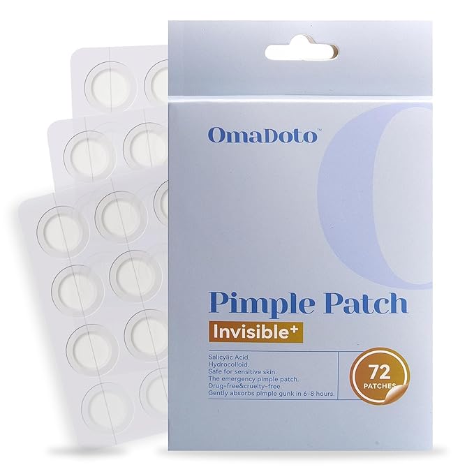 OmaDoto Invisible Pimple Patches for Face - （12mm | 72 Count | 6 Sheets） - Ultra-Thin Hydrocolloid Blemish Cover, Discreet Zit Stickers for Day & Night, Face Patches for Teens and Adults