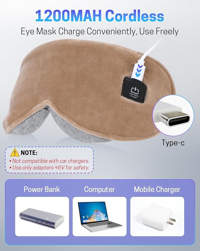 Heated Eye Mask for Dry Eyes, Stye Relief and Improved Sleep - Cordless Rechargeable Warm Compress with Graphene Heating, 3 Temp Settings, Auto Shut-Off, Washable Sleep Mask for Travel
