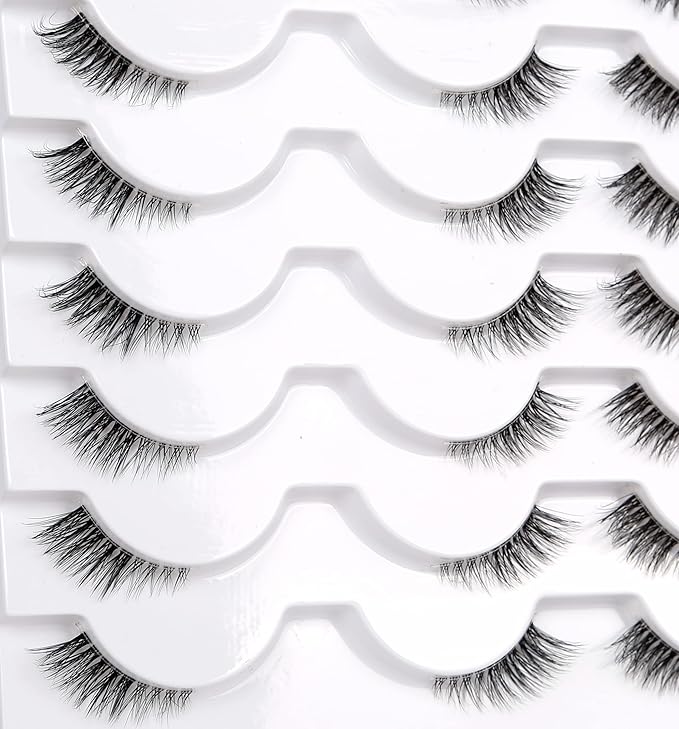 Half False Eyelashes with Clear Band Wispy Cat Eye Look Natural Short Small 3/4 Accent Lashes Faux Mink Fake Eyelash Strips 14 Pairs Pack