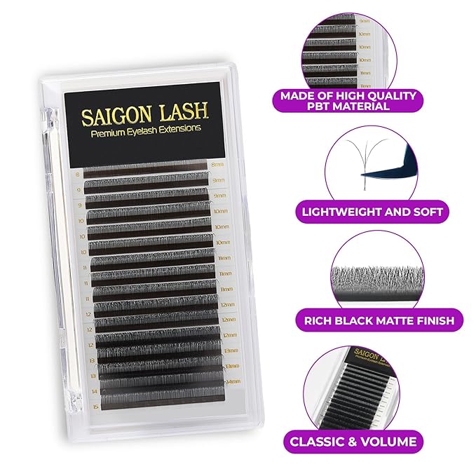 SAIGON LASH W-Shaped Eyelash Extensions, 3D Premade Fan Lashes 0.07 B C CC D DD Curl, Matte Black Volume Lash Extensions, Easy Fanning Lash Tray, 8–15mm Mixed Length, 16 Rows (W Lash D-0.07)