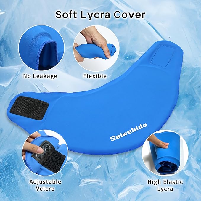 SEIWEHIDO Neck Ice Pack Wrap Cooling Cervical Brace- Upgraded Reusable Hot & Cold Compress Gel Pack for Stiff Neck Shoulder Pain Relief, Swelling, Sprains, Cervical Surgery Recovery & Office Pressure
