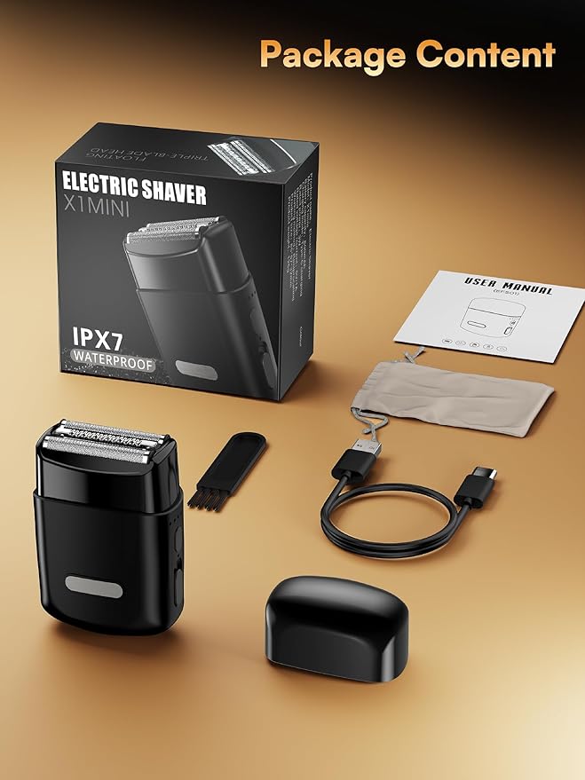 Electric Foil Shavers for Men: Mini Electric Razor with 3 Floating Blades, IPX7 Waterproof & USB-C Fast Charge Cordless Foil Shaver for Men with Travel Lock, Grooming Gift for Home & Travel