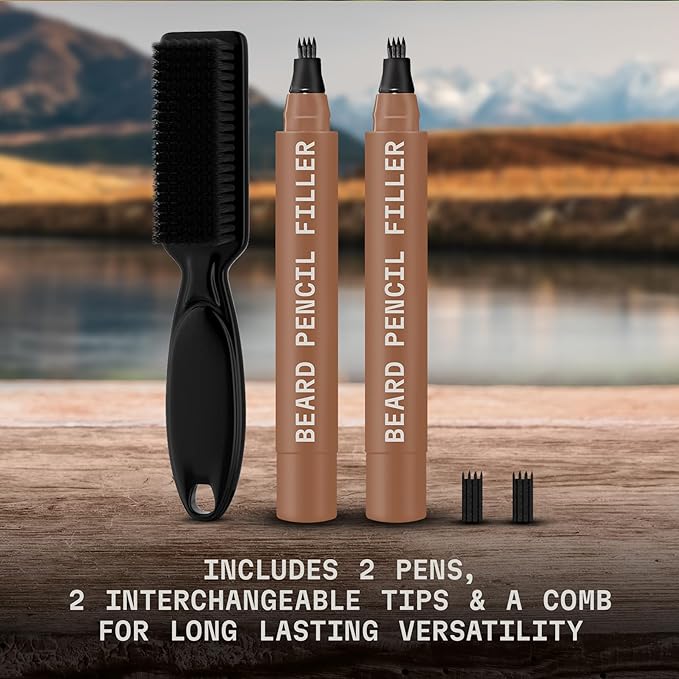 Striking Viking Beard Pencil Filler Pen Kit - 2 Pack, Light Brown - Precision Tip for Stubble Color - Gap-Filling Coverage with Beard Filler Pen Light Brown