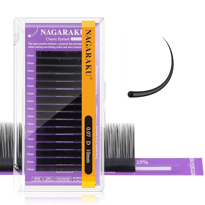 NAGARAKU Individual Eyelash Extensions, Volume & Classic Lashes 5th Generation Soft Natural Beauty Salon Professional Anti-rebound Single Lash Extension Supplies 16 Rows -0.07 D Curl 10mm
