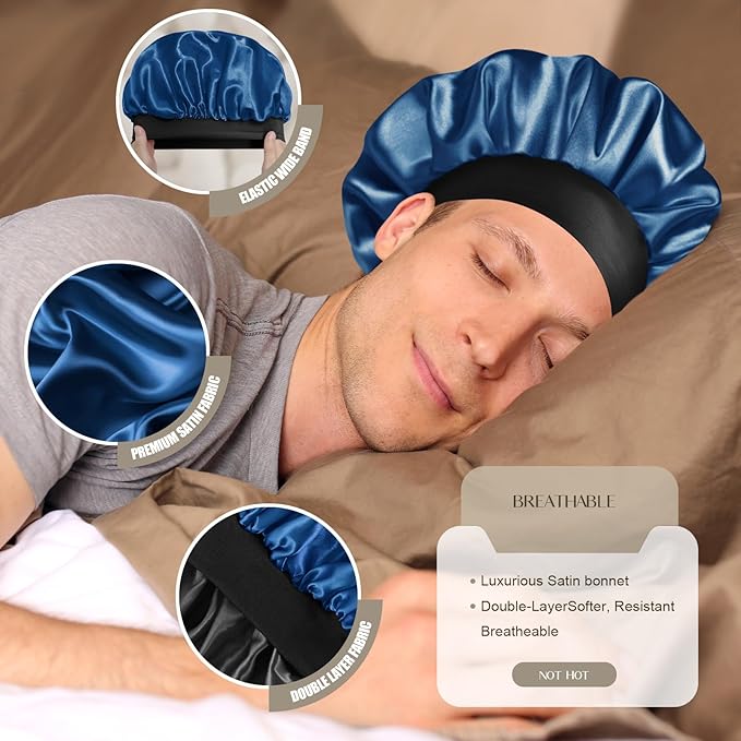 Satin Silk Bonnet for Men & Women, Double Layer Silk Sleep Bonnets, Soft Satin Lined Bonnet for Curly & Natural Hair