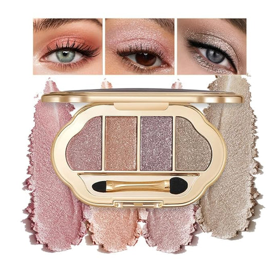 Nude Eyeshadow Palette 4 Colors, Champagne chocolate Matte & Shimmer Neutral Shades, Highly Pigmented Blendable Long-Lasting Powder, Smooth No-Fallout Daily Eye Makeup Palette and Natural Looks-B03#