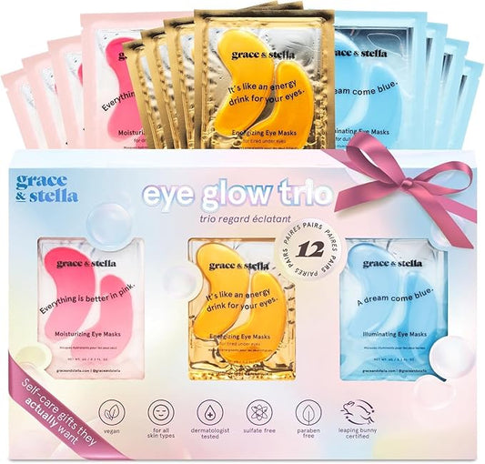 grace & stella Under Eye Patches (12 pairs) Eye Masks for Puffy Eyes and Dark Circles - Stocking Stuffers for Teen Girls, Christmas Gifts for Women, White Elephant Gifts, Birthdays, Holidays - Vegan