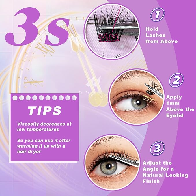 Natural Self Adhesive Lashes Clusters 80Pcs Self Adhesive Eyelashes Press On Lashes No Glue Needed 10-14mm Pre Glued No Glue Needed No Remover No Residue