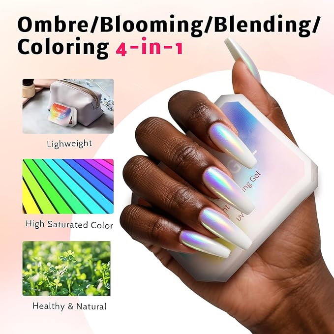 Karroy Christmas Pearl Gel Nail Polish, 9 Colors Glitter Ombre Gel Polish Palette Pat Paint Aurora Mermaid Gold Silver Green Pink Sparkle Reflective Holographic, 100Sponges 6Brushes 1Grabber (Set 12)