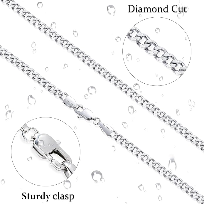 Fiusem 3.5mm Cuban Link Chains for Men, Silver Tone/Black/14K Gold Plated Stainless Steel Necklace Chain, Mens Necklace 16, 18, 20, 22, 24, 26, 28 Inch