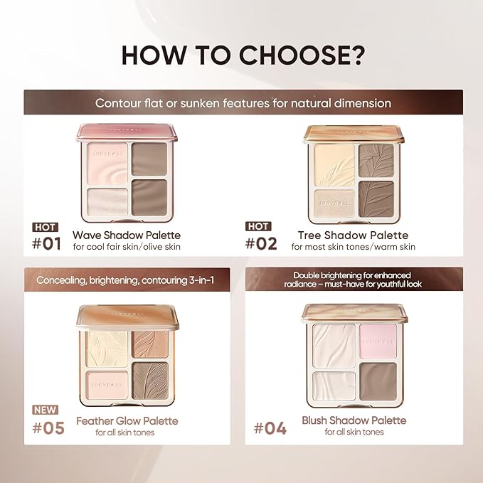 JUDYDOLL Highlight & Contour Palette, All-in-One Matte Highlighter Contour Compact, Blendable Face Makeup for Beginners, for All Skin Tones (04 Blush Shadow Palette)
