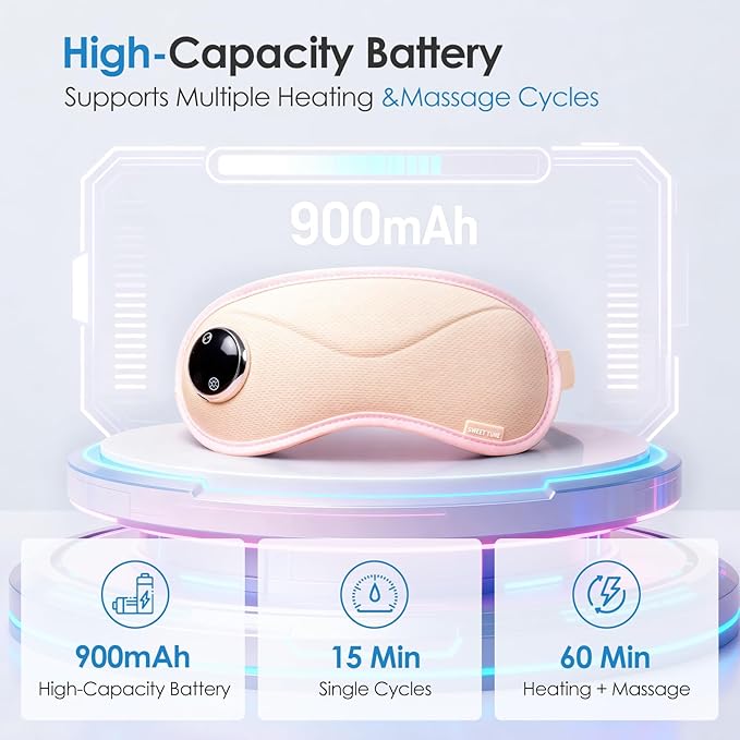 Heated Eye Mask with Massager, 3D Contoured Light-Blocking Sleep Mask for Dry Eyes, LED Display & 3-Level Heat/Vibration Modes,Gift for Men & Women, Ideal for Home, Office & Travel Use (Pink)