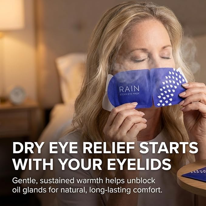 Rain Self Heating Steam Eye Mask for Dry Eyes - Warming Eye Compress with Moist Heat Therapy - Disposable Hot Compress Relief for Stye Treatment, Eye Fatigue & Dry Eye Relief (20 Pack)