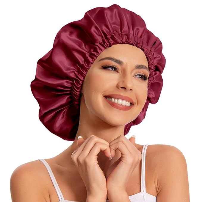 Satin Bonnet Silk Bonnet Hair Bonnet for Sleeping-Slouchy Beanie Hat Satin Sleep Cap for Women's Natural & Curly Hair(Red)