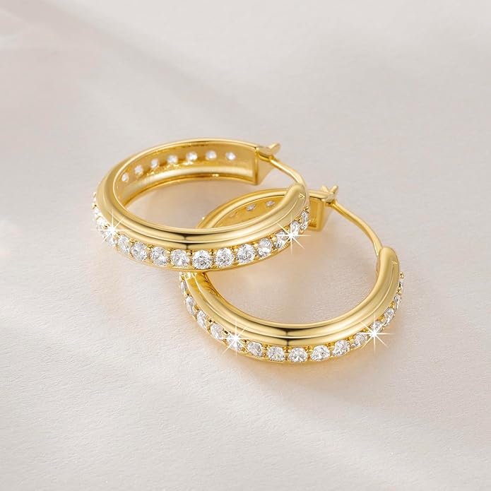 CHLOÉ LOVETT Gold Hoop Earrings 14K Gold Hoop Earrings for Women Inlaid With Circle of Zircon Zirconia Hoops Earring 25mm