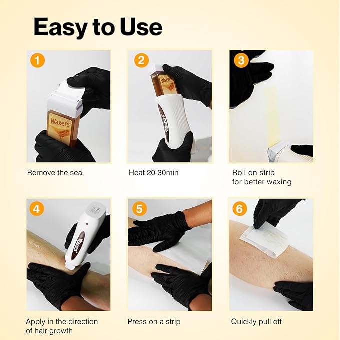 Waxers Roll on Wax Kit for Hair Removal at Home Roller Waxing Depilatory for Women Men Honey Soft Wax Kit for Coarse & Thick Hair with Warmer and Strips