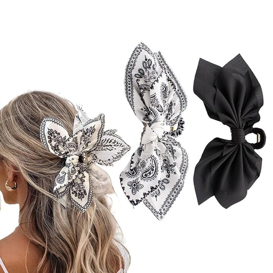 Bow Claw Clips Bow Hair Clips Black White Paisley 2PCS Big Hair Bows for Women Butterfly Styling Large Hair Clips for Thick Hair for Girls Hair Accessories for Teen Gifts for Valentine's Day