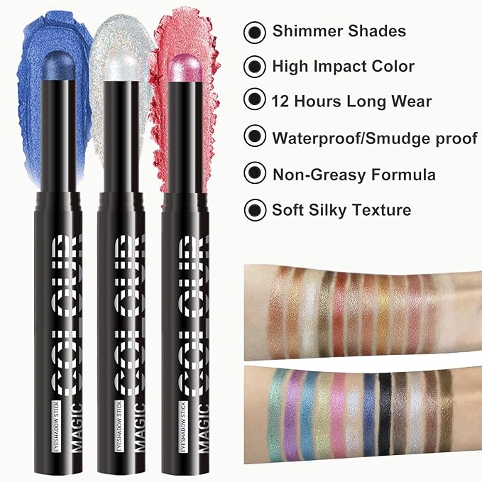 Waterproof Instant Set Shimmer Cream Eyeshadow Stick, Creamy Texture, Long-Lasting, Glitter Boosted, Perfect for Beginners & Models, Multiple Shades Available(17#)