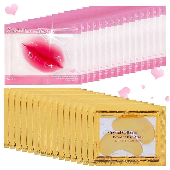 30 Pairs Lip Mask & Eye Mask, 24K Gold Crystal Gel Collagen Under Eye Patches, Lip Mask Skincare, Small Gifts for Women, Bachelorette Party Favors,Valentines Day Gifts, Bulk Gifts, Galentines Gifts
