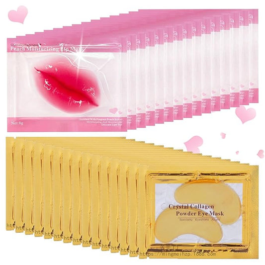 30 Pairs Lip Mask & Eye Mask, 24K Gold Crystal Gel Collagen Under Eye Patches, Lip Mask Skincare, Small Gifts for Women, Bachelorette Party Favors,Valentines Day Gifts, Bulk Gifts, Galentines Gifts